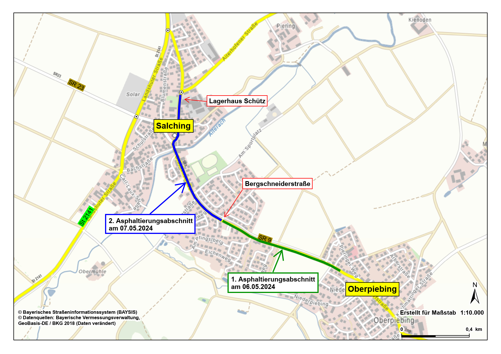 Verkehrseinschränkungen auf der Kreisstraße SR 9 zwischen Salching und Oberpiebing