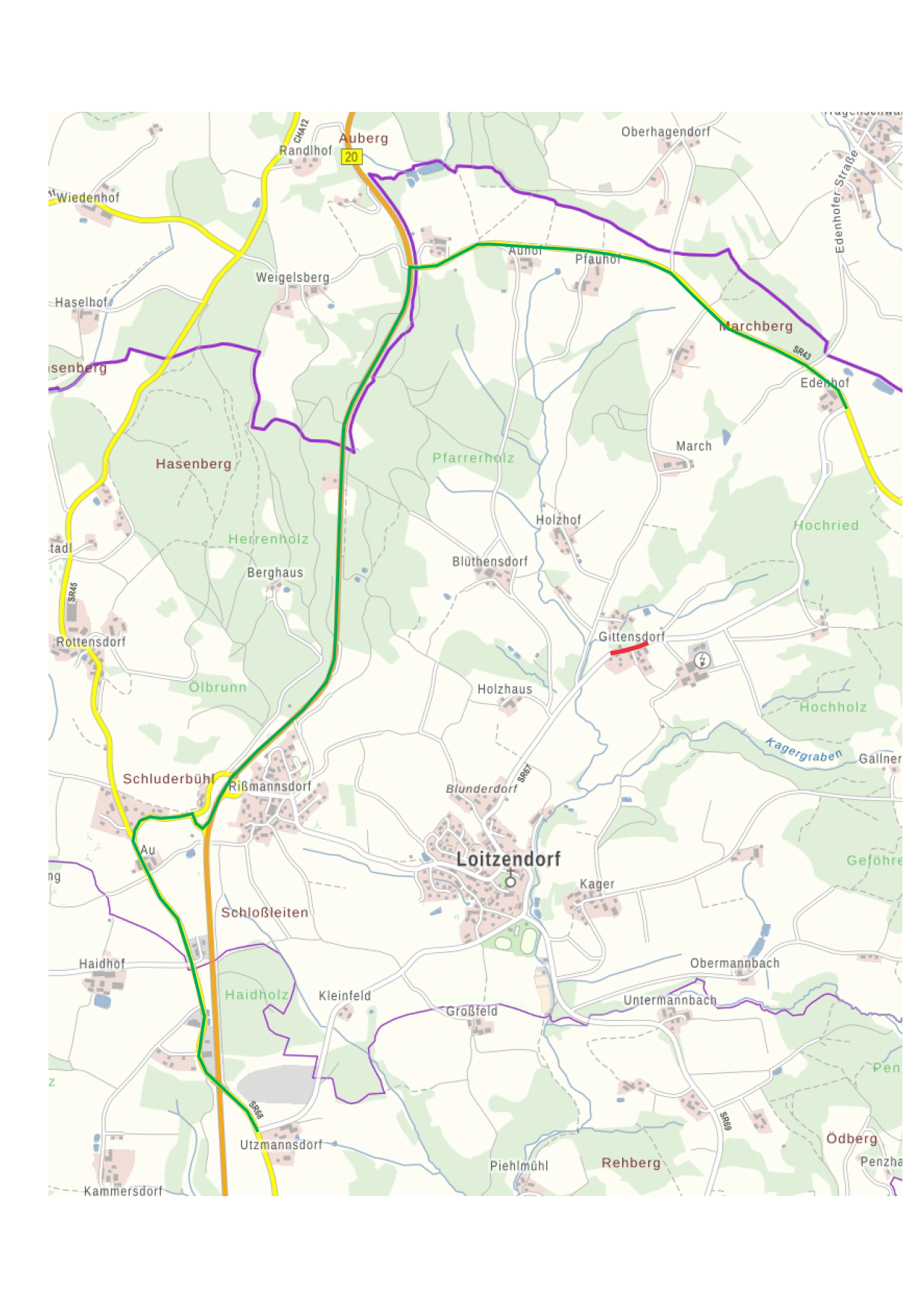 SR 67, Ortsdurchfahrt Gittensdorf, von Montag, 6. Mai, bis voraussichtlich Freitag, 14. Juni, gesperrt