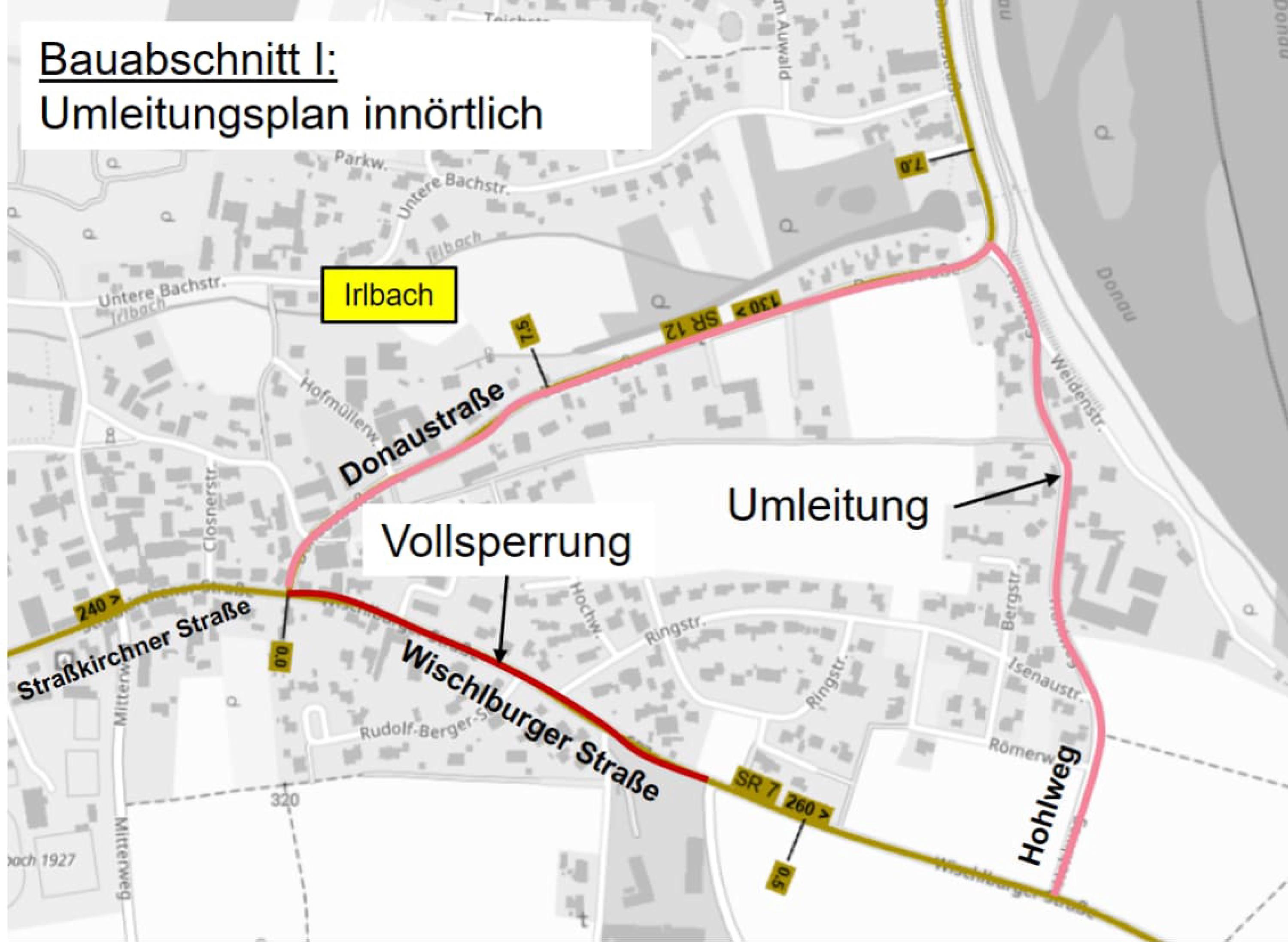 Kreisstraße SR 7 Ortsdurchfahrt Irlbach  wegen Straßenbauarbeiten voll gesperrt