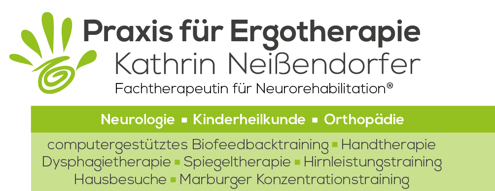 Visitenkarte der Praxis für Ergotherapie von Frau Kathrin Neißendorfer mit den von ihr angebotenen Leistungen.