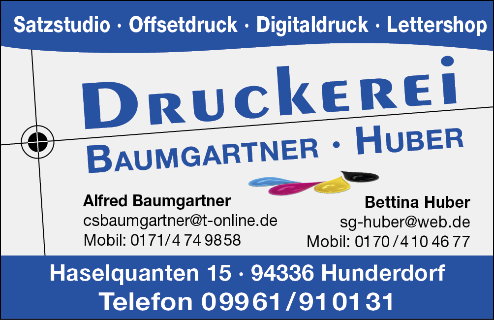 Visitenkarte der Druckerei Baumgartner und Huber