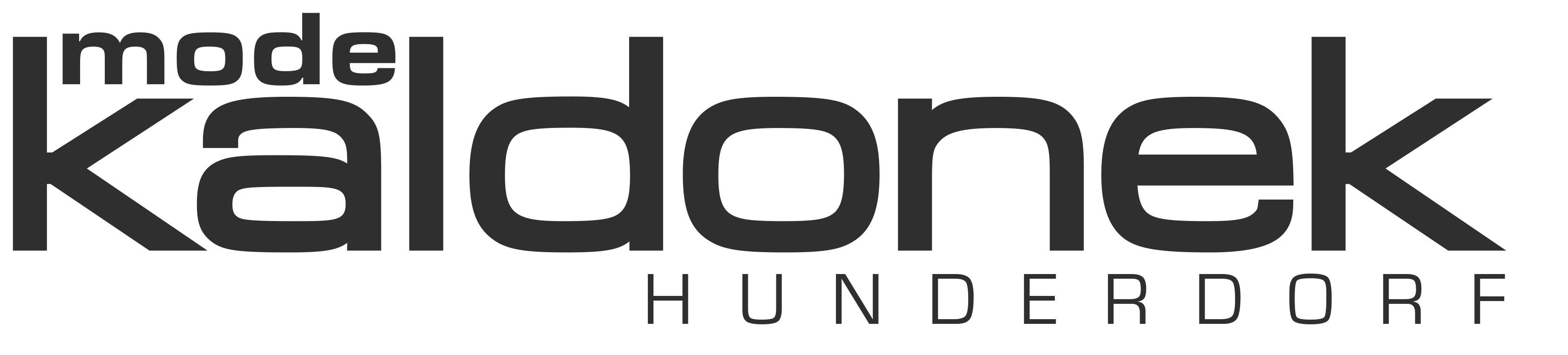 Logo der Firma Kaldonek.
In der Mitte der Schriftzug Kaldonek, oben links zwischen dem K und dem L das Wort Mode. Rechts unten das Wort Hunderdorf.
Die Schrift ist schwarz auf weissem Grund.