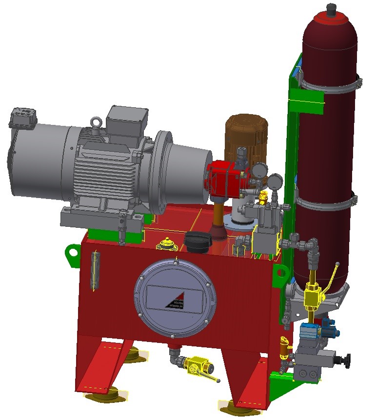 Konstruktionszeichnung Hydraulikpumpe mit Druckspeicher